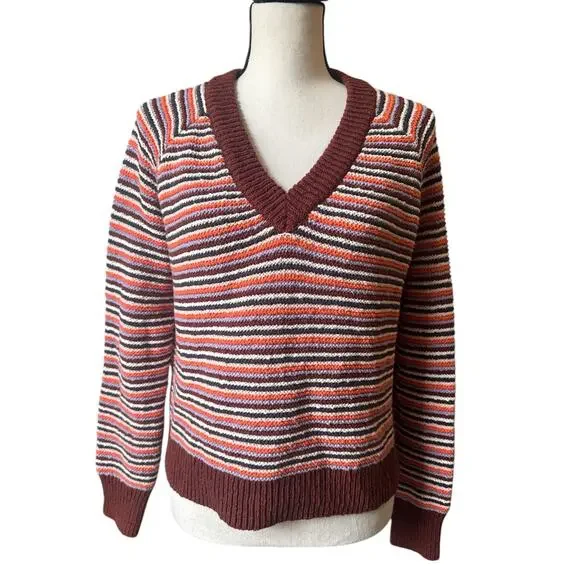 NWT Madewell Arden V-Neck Crop Pullover Sweater in Stripe Women's S Cotton Knit - Picture 2 of 6